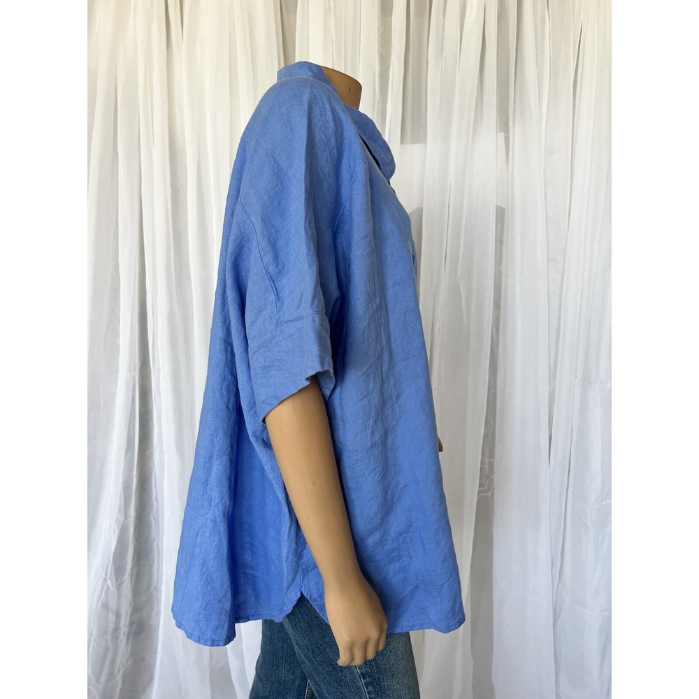 FLAX Linen Shirt Blue Lagenlook Tunic Size L Large NWT Boxy Oversized Collared - Picture 4 of 5
